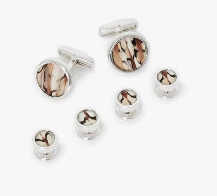 Brays Rhodium Cufflink & Studs Set - Brackish - Gaines Jewelers