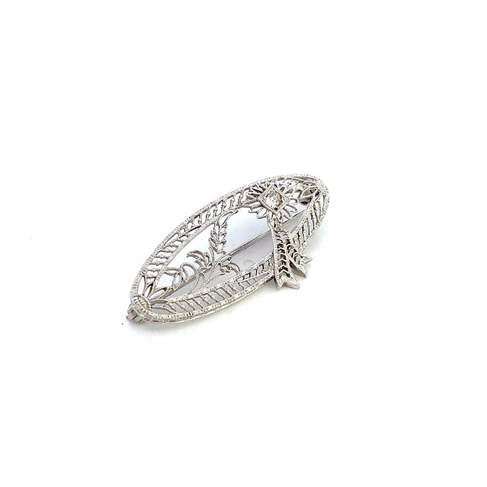 Brooch oval filligree diamond accent - Gaines Jewelers