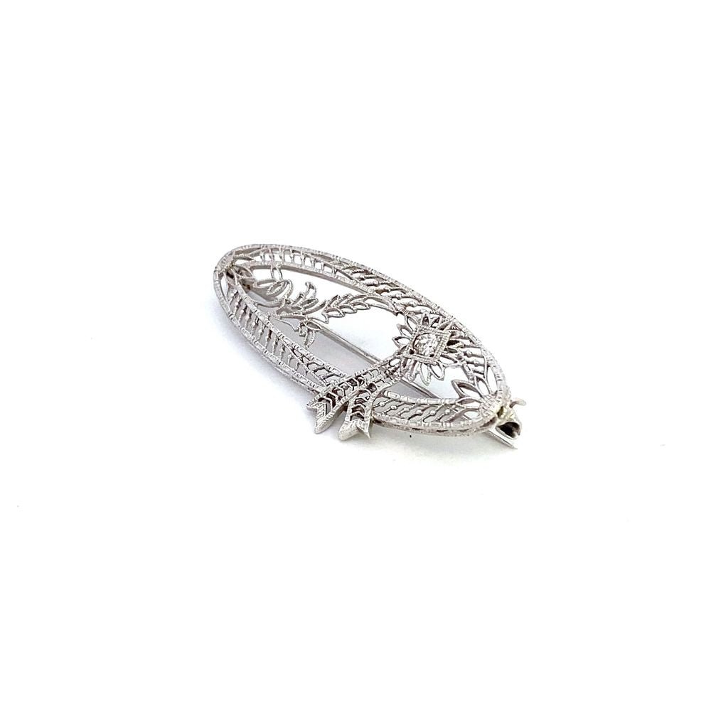 Brooch oval filligree diamond accent - Gaines Jewelers