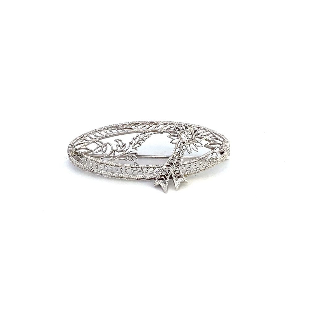 Brooch oval filligree diamond accent - Gaines Jewelers