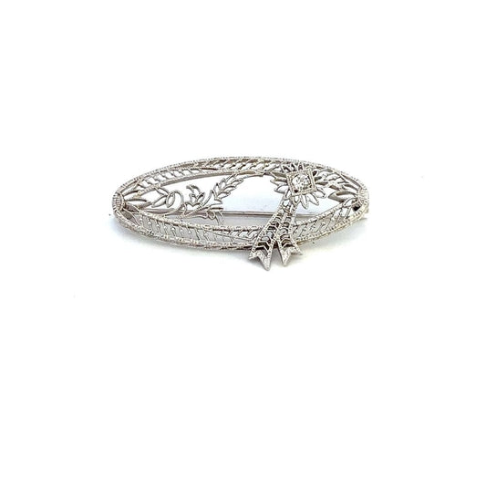 Brooch oval filligree diamond accent - Gaines Jewelers