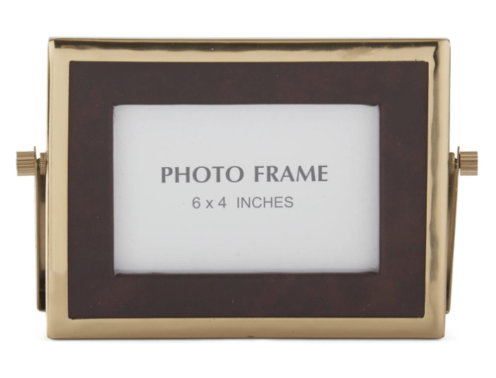 Brown Vegan Leather & Gold Metal Rectangular Photo Frame 8 Inch - K&K Interiors - Gaines Jewelers