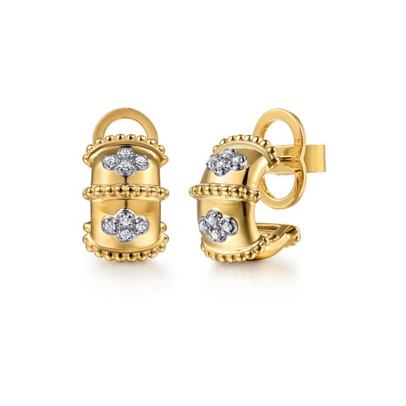 Bujukan Clover - 14K White Yellow Gold Bujukan and Diamond J Hoop Earrings - Gabriel & Co. - Gaines Jewelers