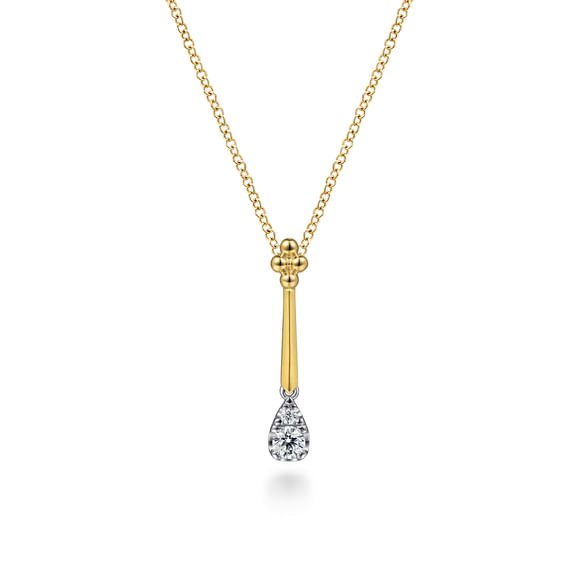 Bujukan Clover - 14K White Yellow Gold Bujukan and Diamond Teardrop Pendant Necklace - Gabriel & Co. - Gaines Jewelers