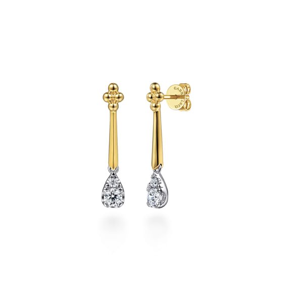 Bujukan Clover - 14K White Yellow Gold Bujukan and Diamond Teardrop Stud Drop Earrings - Gabriel & Co. - Gaines Jewelers
