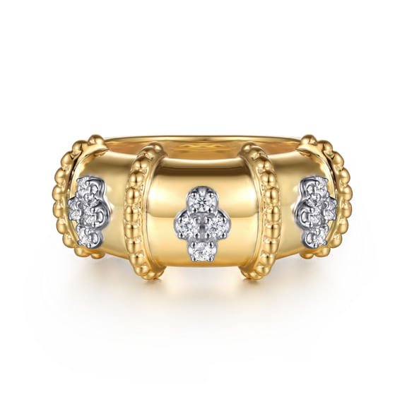 Bujukan Clover - 14K White Yellow Gold Bujukan and Diamond Wide Band Ring - Gabriel & Co. - Gaines Jewelers