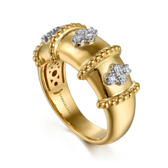 Bujukan Clover - 14K White Yellow Gold Bujukan and Diamond Wide Band Ring - Gabriel & Co. - Gaines Jewelers
