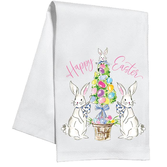 Bunnies with Easter Egg Topiary Kitchen Towel - RosanneBeck Collections - Gaines Jewelers