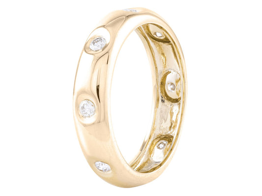 Burnish set diamond ring in band 14kt yellow gold - Gaines Jewelers