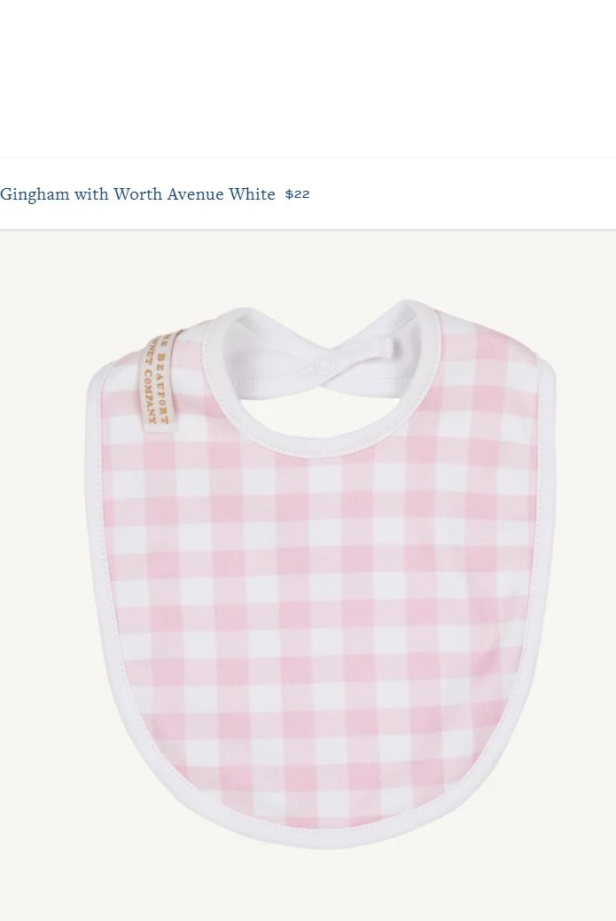 Burp Me Bib - Palm Beach Pink Gingham with Worth Avenue White - The Beaufort Bonnet Company - Gaines Jewelers