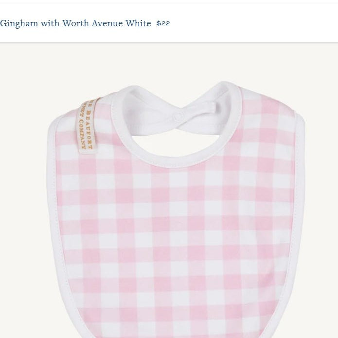 Burp Me Bib - Palm Beach Pink Gingham with Worth Avenue White - The Beaufort Bonnet Company - Gaines Jewelers