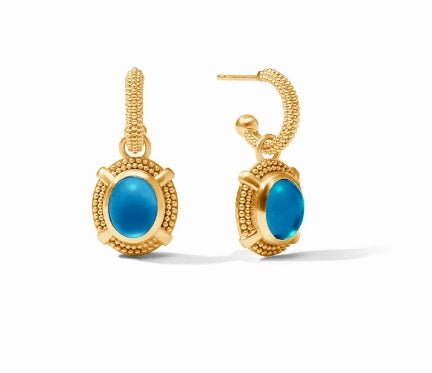 Cabochon Gold Hoop & Charm Earring - Iridescent London Blue - Julie Vos - Gaines Jewelers