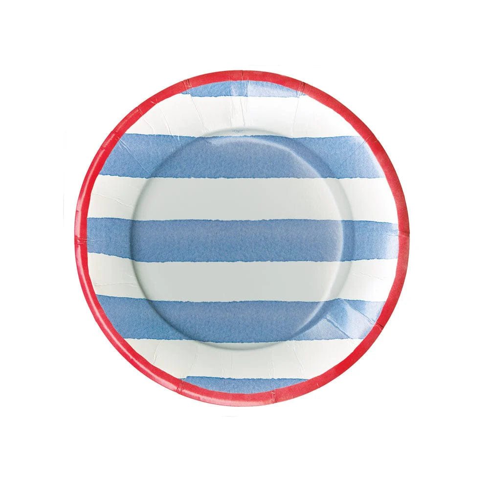 Cafe Stripe Blue/Red Salad/Dessert Plates - package of 8 - Caspari - Gaines Jewelers