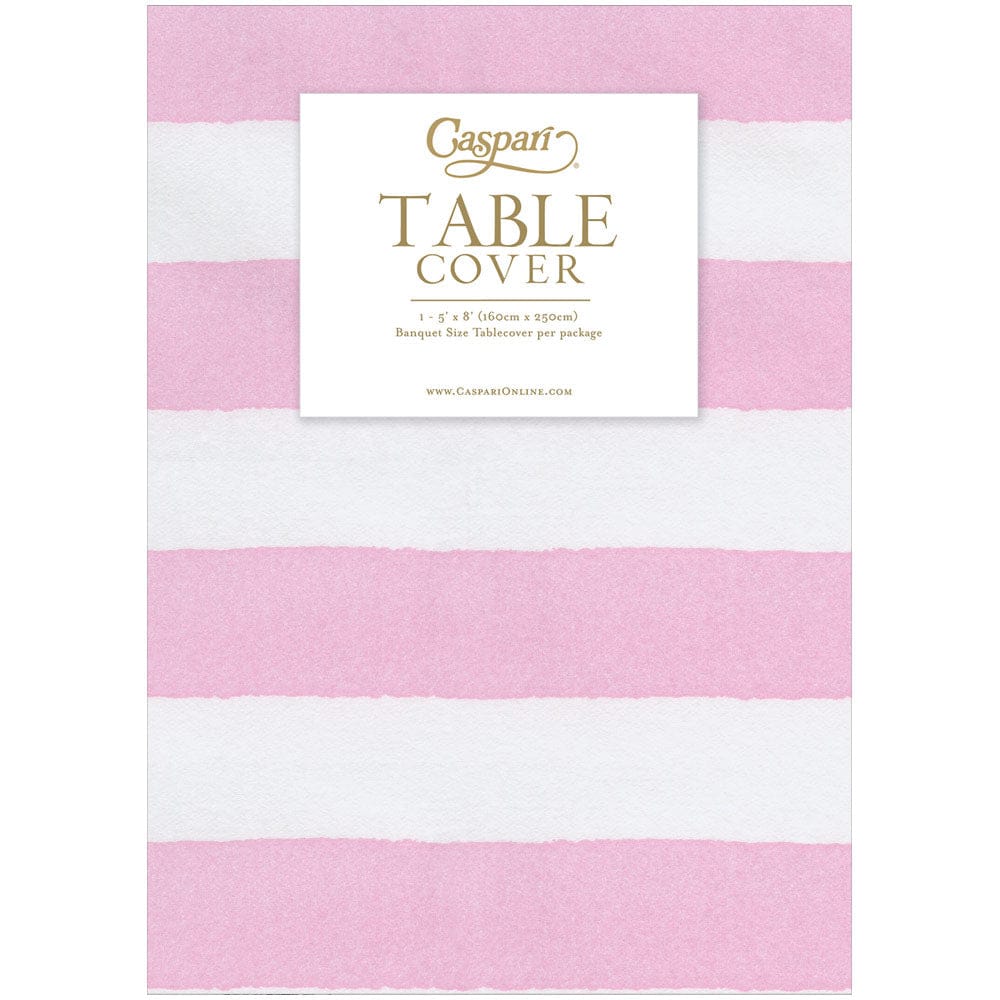 Cafe Stripe Light Pink Printed Paper Linen Table Cover 5.2' x 8.2' - Caspari - Gaines Jewelers