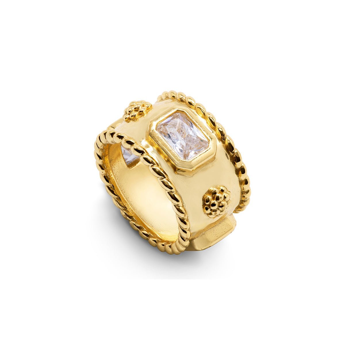 Capucine De Wulf Berry Gold Hammered Ring Band Size 7 - Cubic Zirconia - Gaines Jewelers