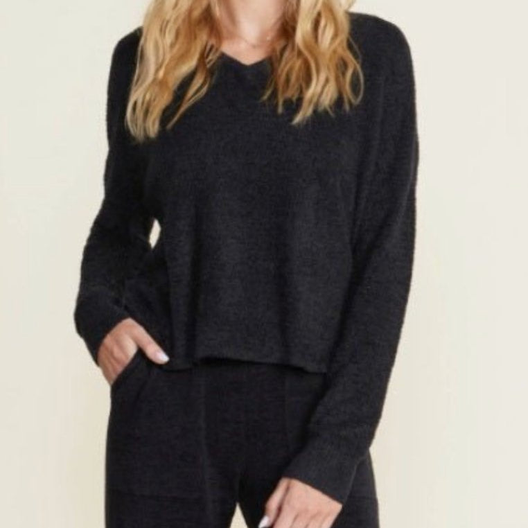 CCL Diamond Pointelle Pullover Black - Barefoot Dreams - Gaines Jewelers