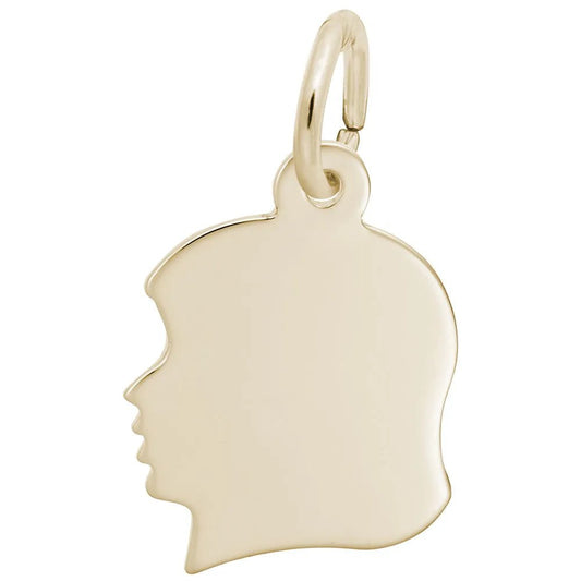 Charm - girls head disc 10kt yellow gold - Gaines Jewelers