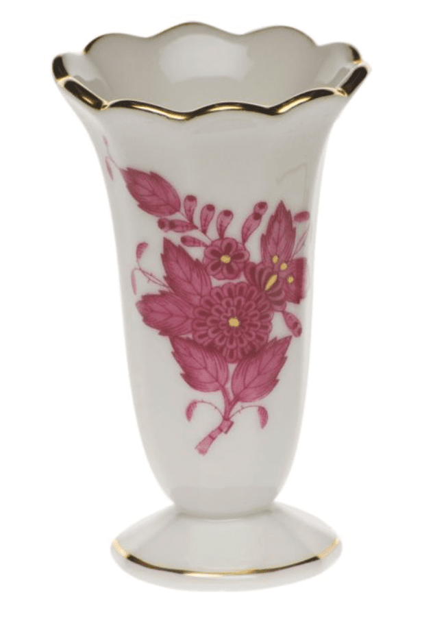 Chinese Bouquet Scalloped Bud Vase Raspberry - Herend - Gaines Jewelers