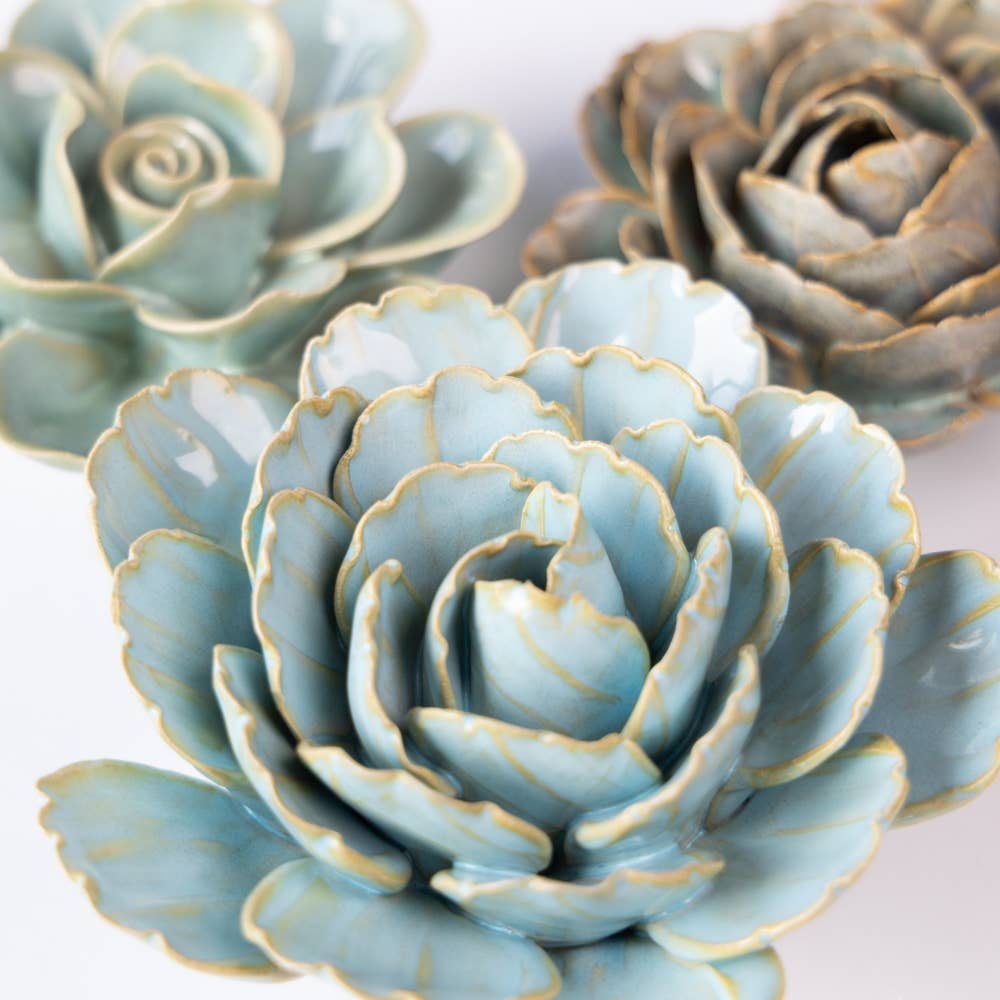 Chive - Designer Ceramic Gifts - Robin's Egg Blue Keiko Peony Flower - Gaines Jewelers