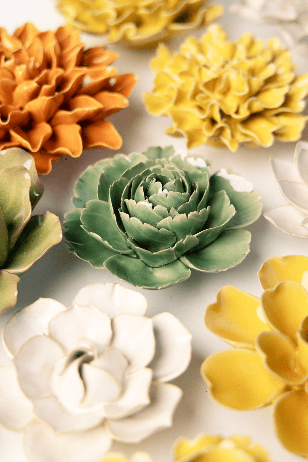 Chive - Jade Green English Rose Ceramic Flowers - Nature Decor - Gaines Jewelers