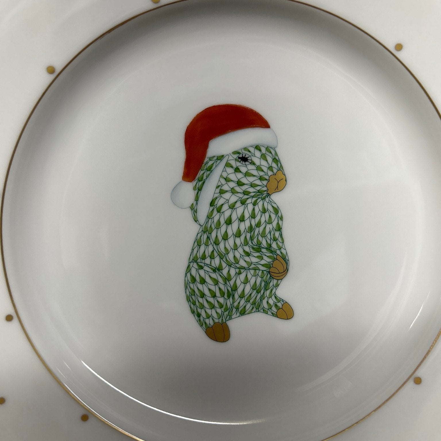Christmas Dessert Plate Forest Green - Santa Bunny - Herend - Gaines Jewelers