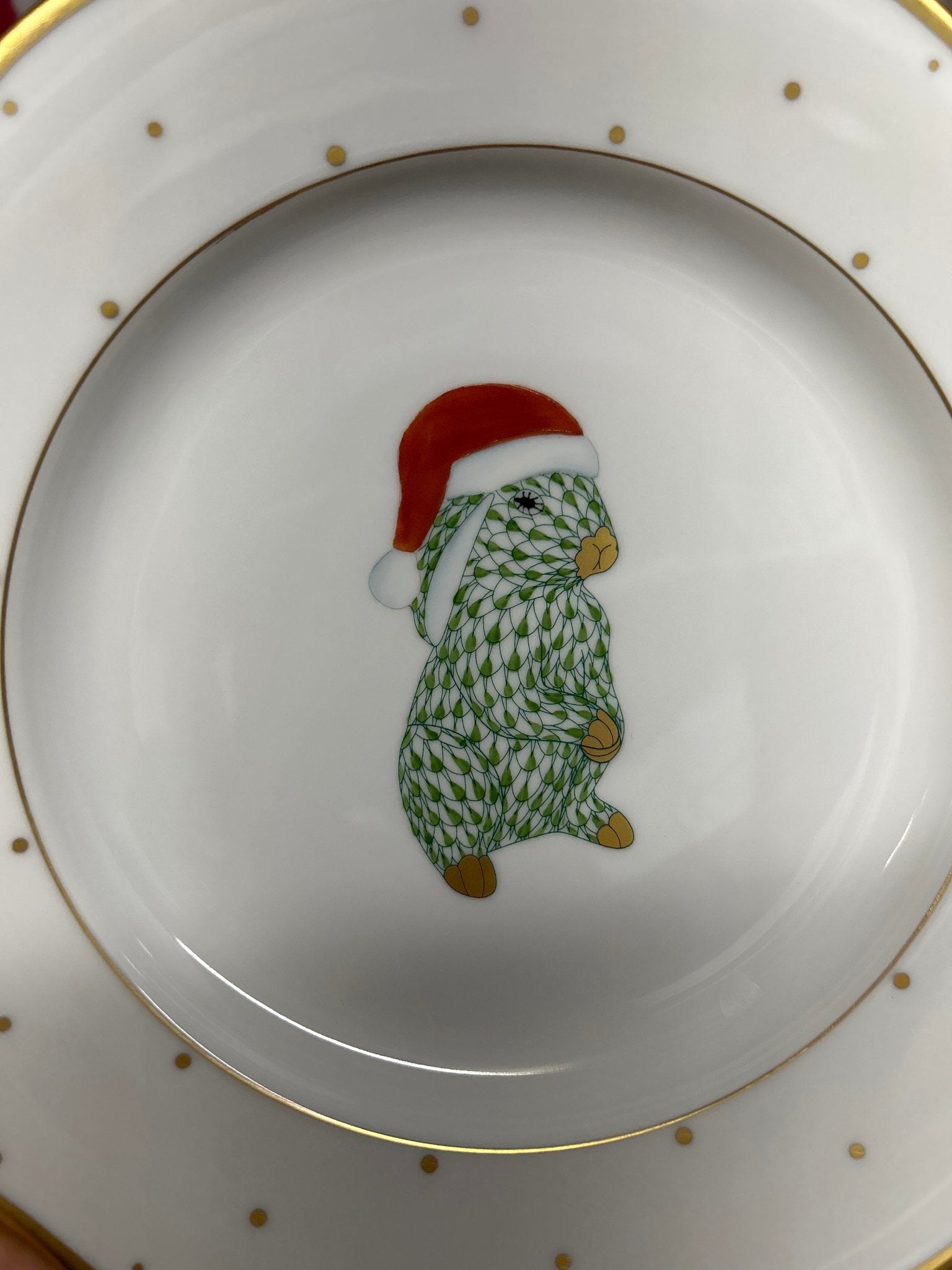 Christmas Dessert Plate Forest Green - Santa Bunny - Herend - Gaines Jewelers