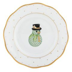 Christmas Dessert Plate Forest Green - Snowman - Herend - Gaines Jewelers