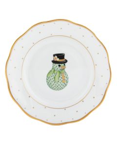 Christmas Dessert Plate Forest Green - Snowman - Herend - Gaines Jewelers