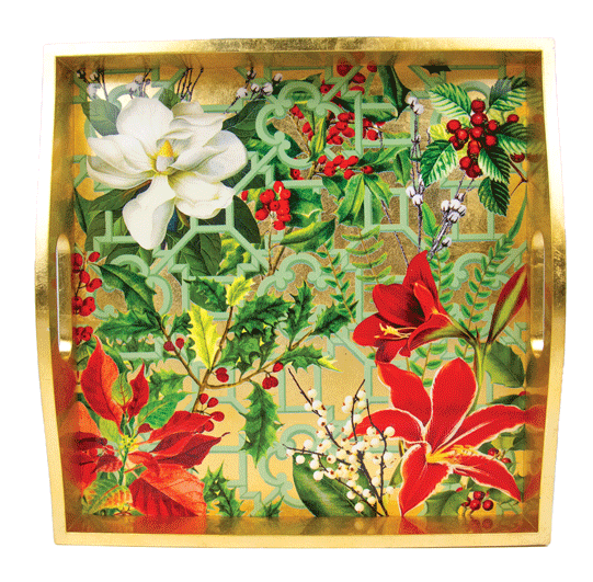 Christmas Garden Lacquer Square Tray - 14x14 - Caspari - Gaines Jewelers