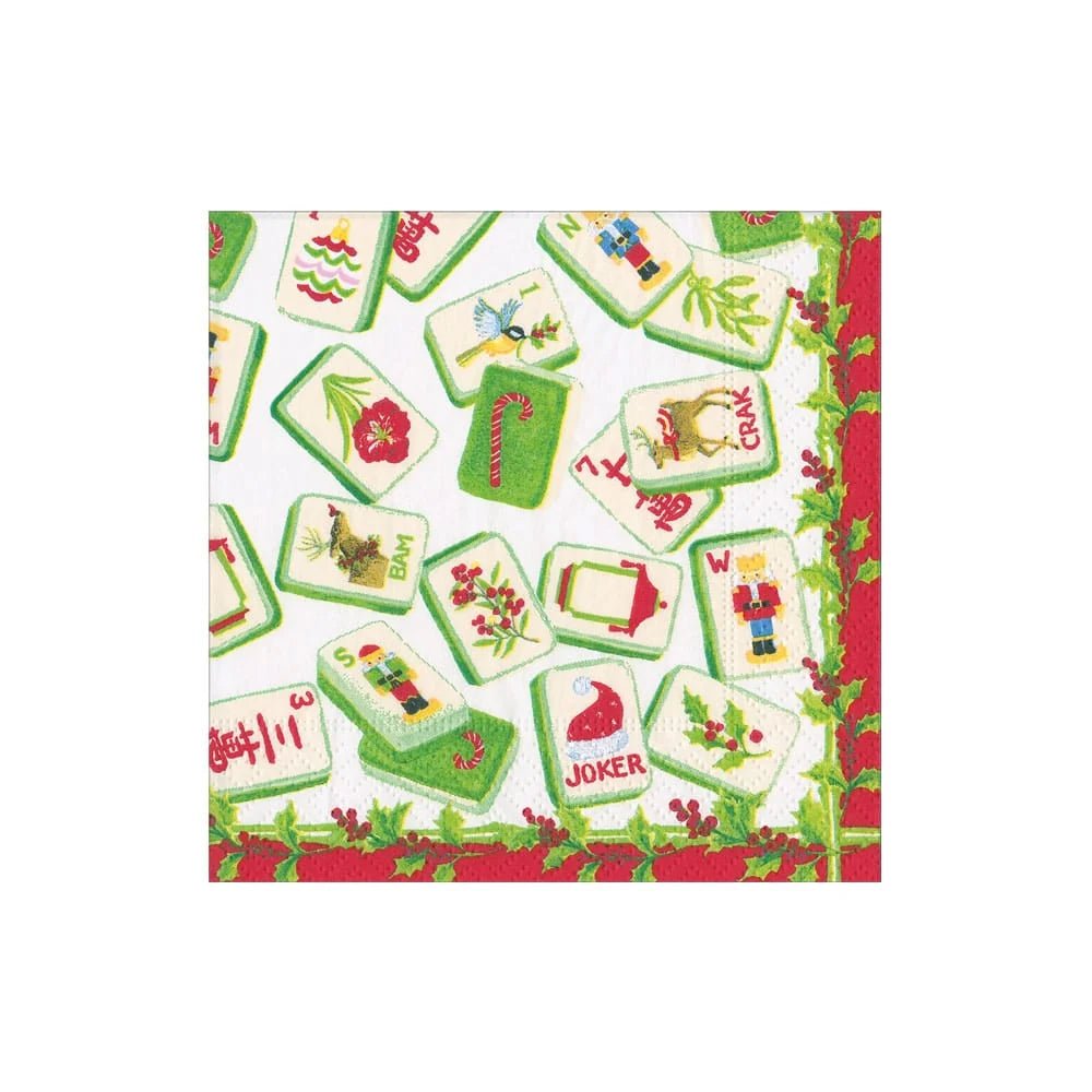 Christmas Mahjong Cocktail Napkin - Caspari - Gaines Jewelers