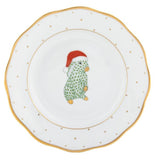Christmas Santa Bunny Dessert Plate - Forest Green - Herend - Gaines Jewelers