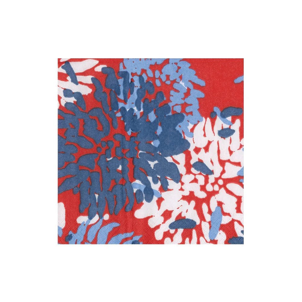 Chrysanthemum Red/White/Blue Cocktail Napkin - package of 20 - Caspari - Gaines Jewelers