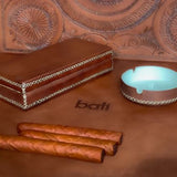 Cigarro - Cedar Wood + Leather Cigar Box - Brown - Bati - Gaines Jewelers