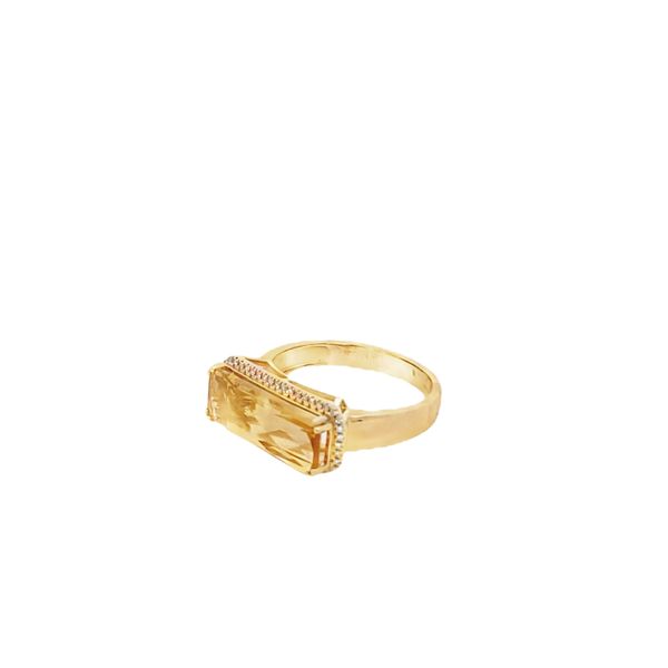 Citrine ring set east - west with under pave' halo 14kt yellow gold - Gaines Jewelers