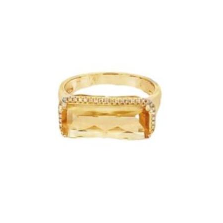 Citrine ring set east - west with under pave' halo 14kt yellow gold - Gaines Jewelers