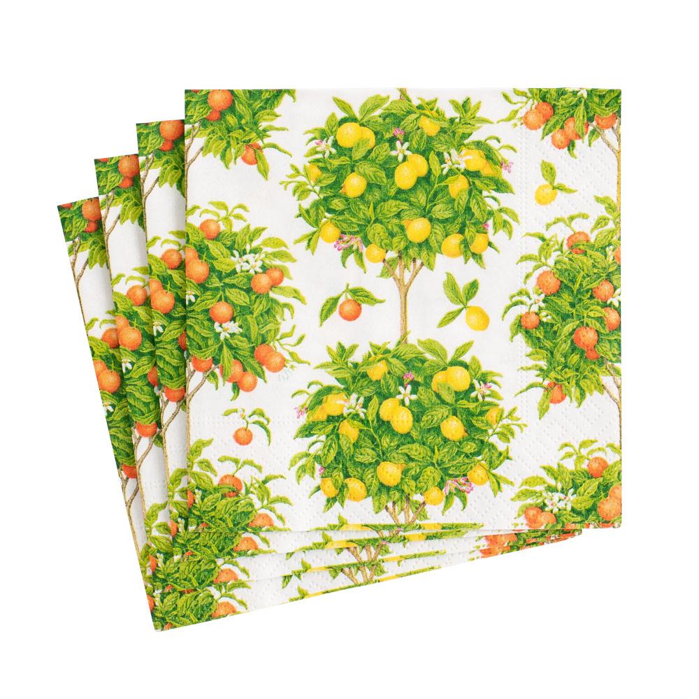 Citrus Topiaries White Napkin Cocktail - Caspari - Gaines Jewelers