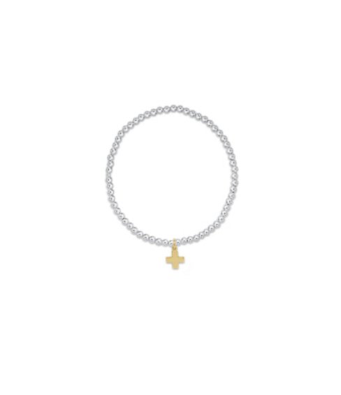 Classic Sterling Mixed Metal 3mm Bead Bracelet - Signature Cross Gold Charm - enewton - Gaines Jewelers