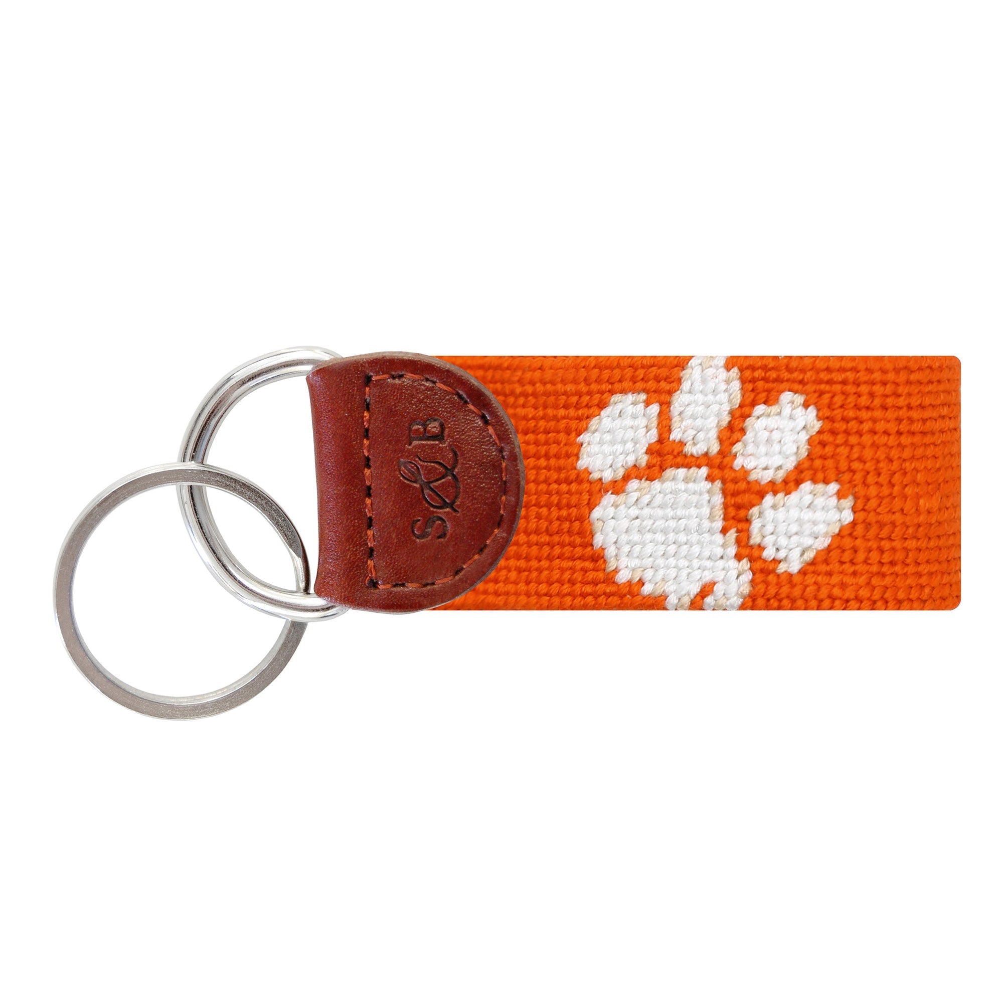 Clemson Tiger Paw Needlepoint Key Fob Orange - Smathers & Branson - Gaines Jewelers
