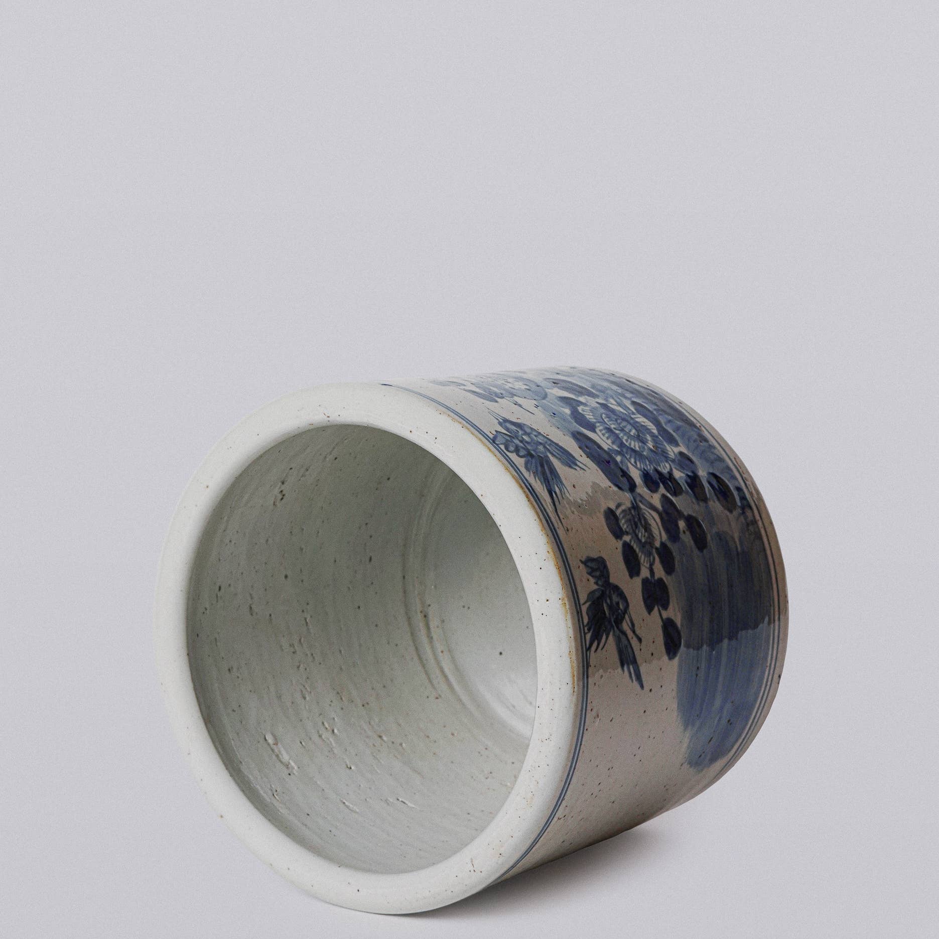 Cobalt Guild - Blue and White Porcelain Bird and Flower Footed Cachepot  - Gaines Jewelers