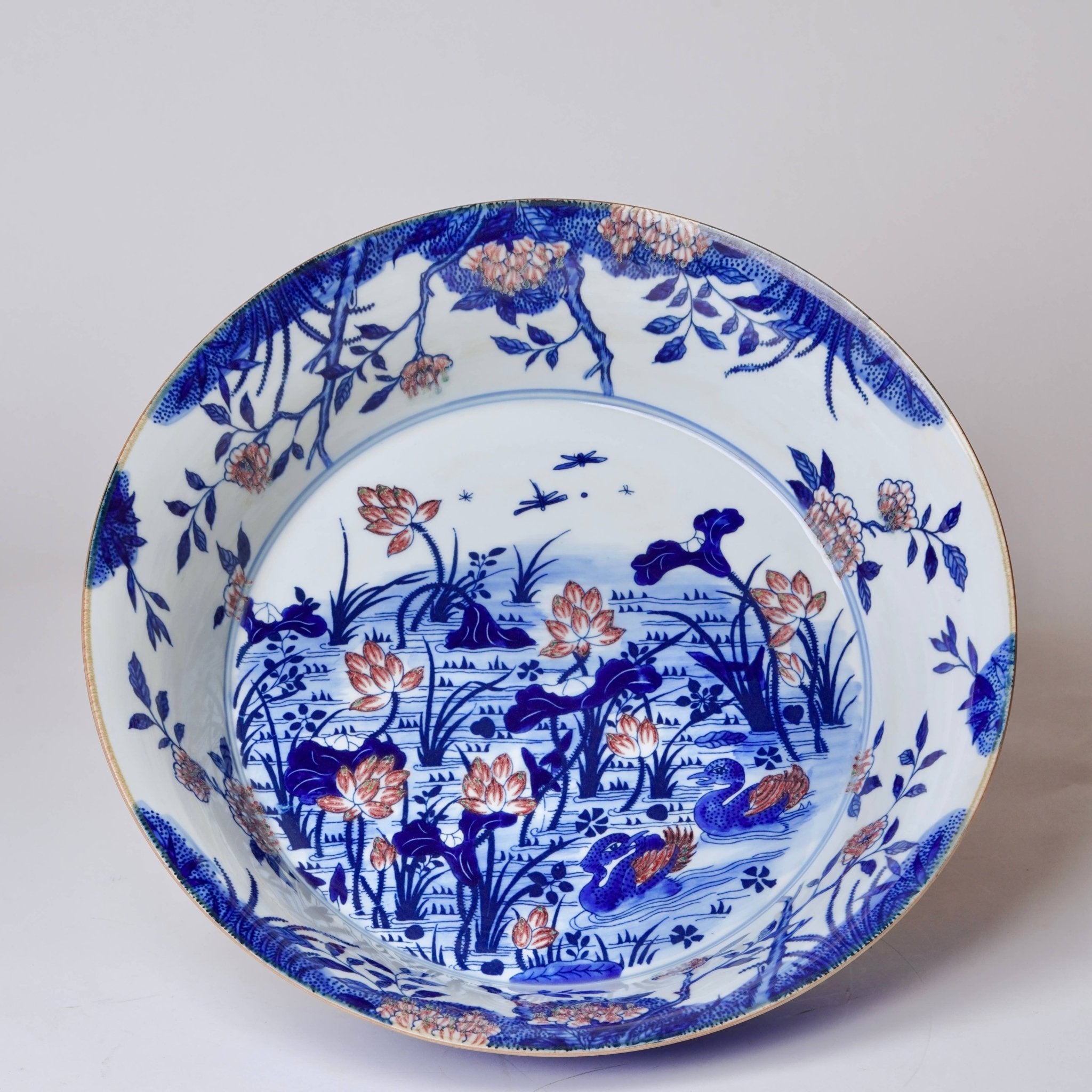 Cobalt Guild - Blue and White Porcelain Lotus and Ducks Large Dish - Gaines Jewelers