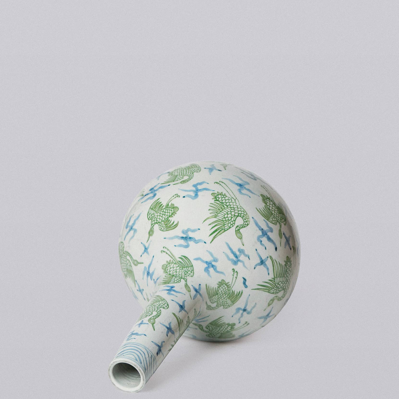 Cobalt Guild - Green and Blue Porcelain Cranes and Clouds Globe Vase - Gaines Jewelers
