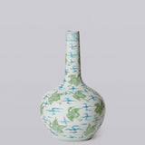 Cobalt Guild - Green and Blue Porcelain Cranes and Clouds Globe Vase - Gaines Jewelers