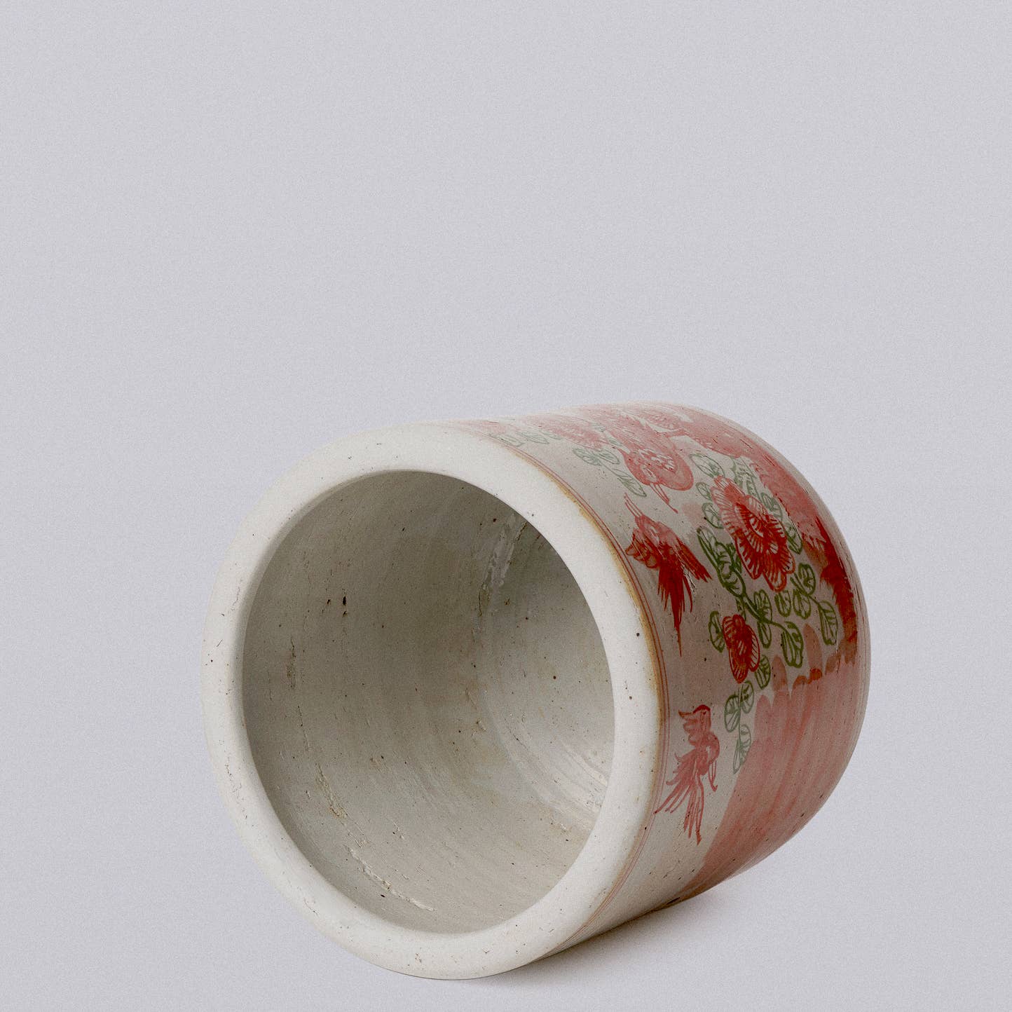Cobalt Guild - Pink and Green Porcelain Bird and Flower Footed Cachepot - Gaines Jewelers