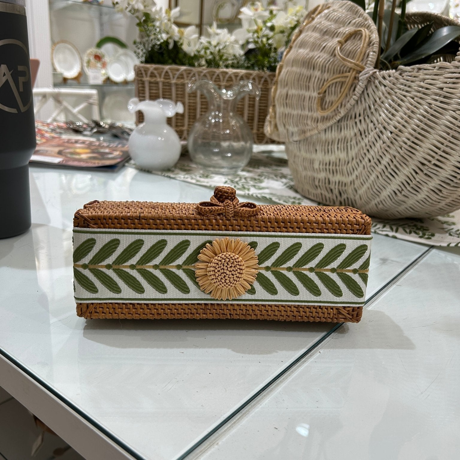 Colette Green Leaf Band Raffia Flower - Gaines Jewelers