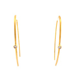 Contemporary earrings in a hook design with a single diamonds in 14kt yellow gold by Marika - Gaines Jewelers