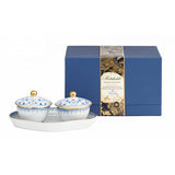 Cornflower Lace Tray with Heirluminare Votives - Mottahedeh - Gaines Jewelers