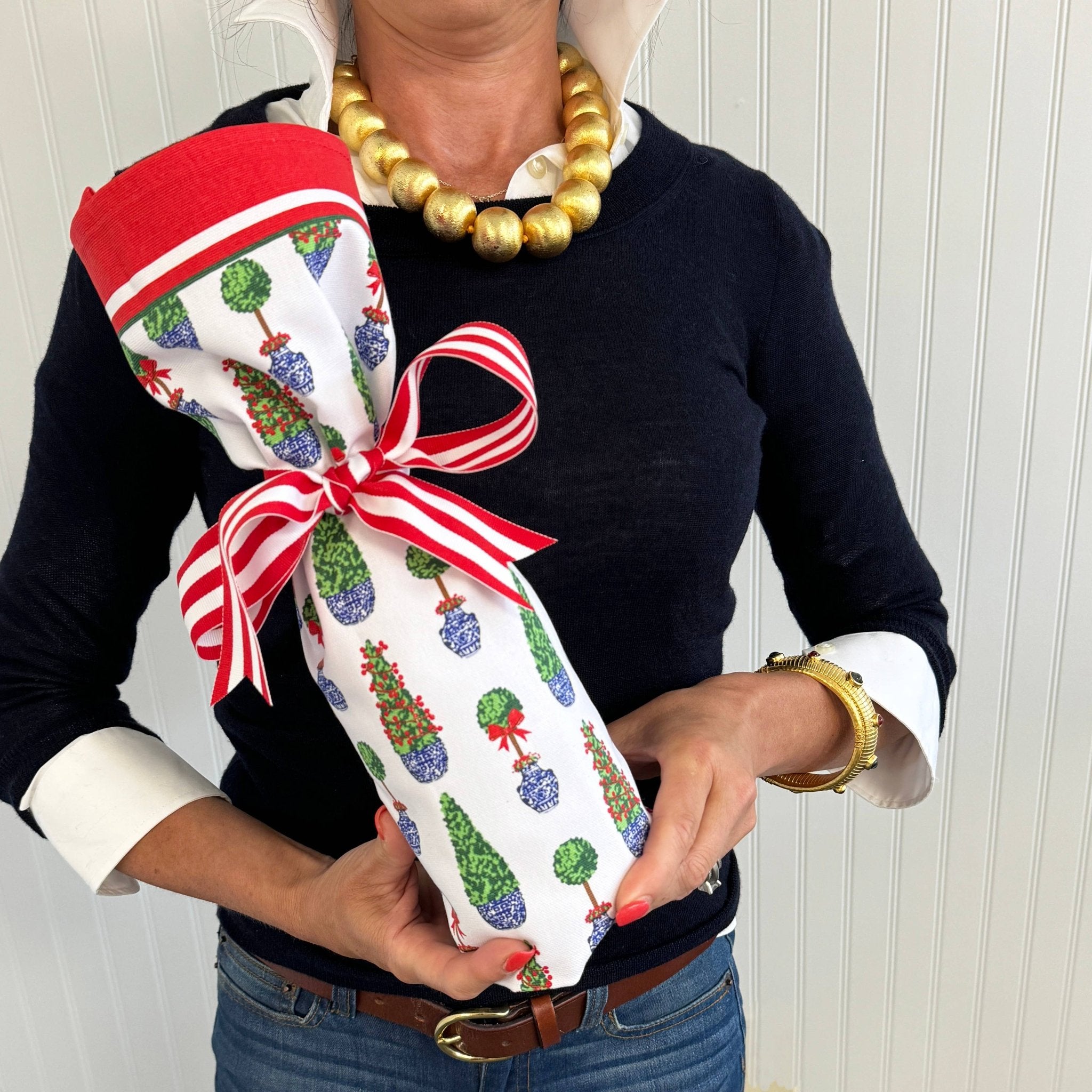 Cotton Tea Towel | Christmas Topiaries - WH Hostess Social Stationery - Gaines Jewelers