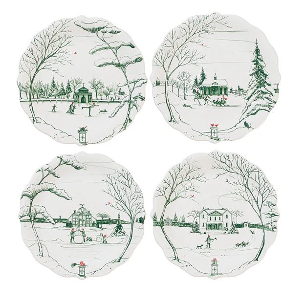 Country Estate Winter Frolic Party Plate Assorted Set of 4 - Evergreen - Juliska - Gaines Jewelers