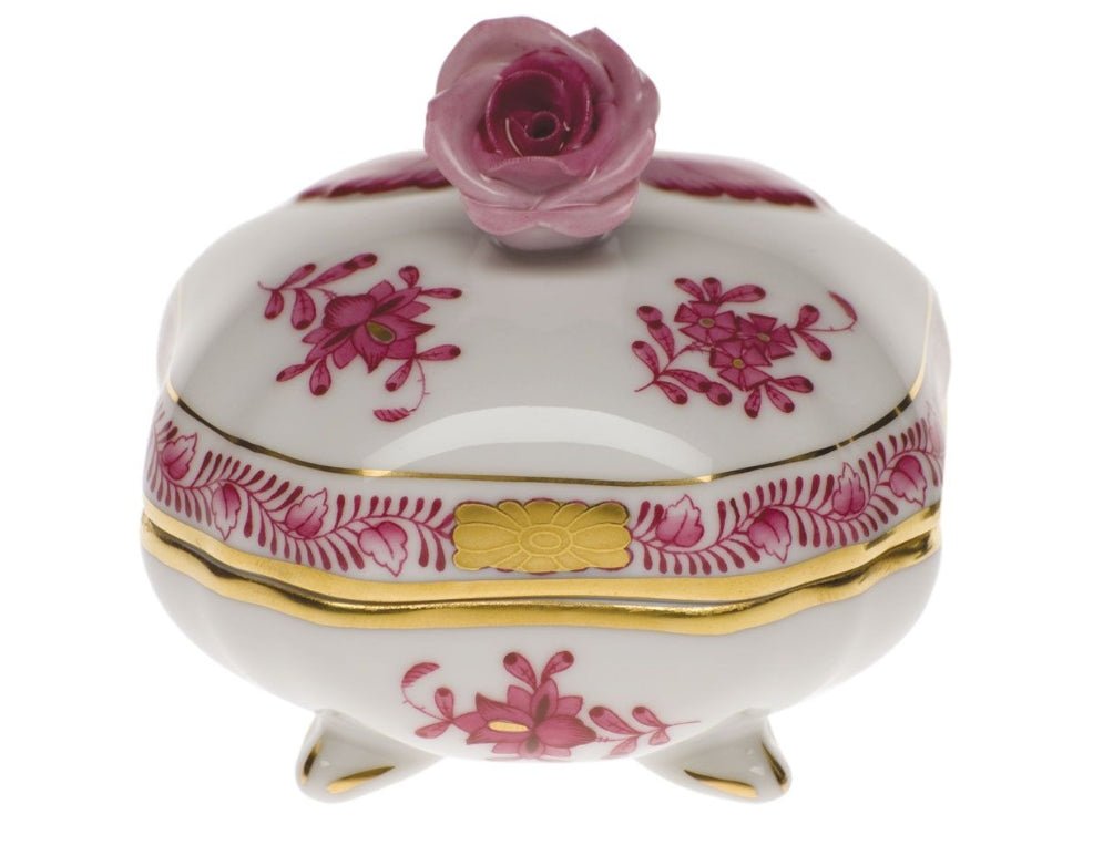 Covered Bonbon with Rose - Raspberry - Herend - Gaines Jewelers