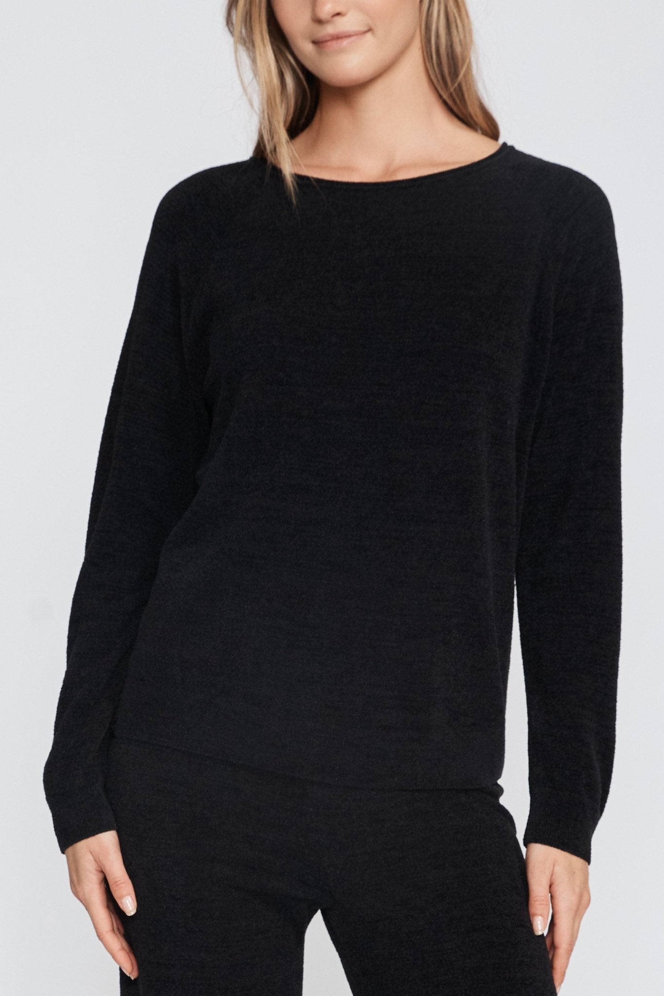 Cozy Chic Ultra Lite Jersey Roll Pullover & Wide Leg Pant - Black - Extra Small - Barefoot Dreams - Gaines Jewelers
